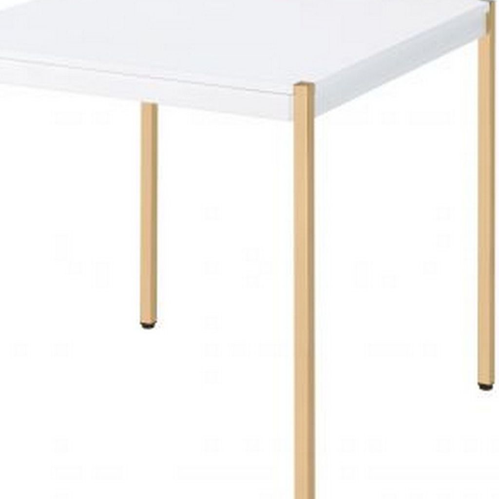 End Table with Metal Tube Legs, White and Gold - View 4