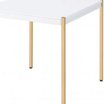 End Table with Metal Tube Legs, White and Gold - View 4