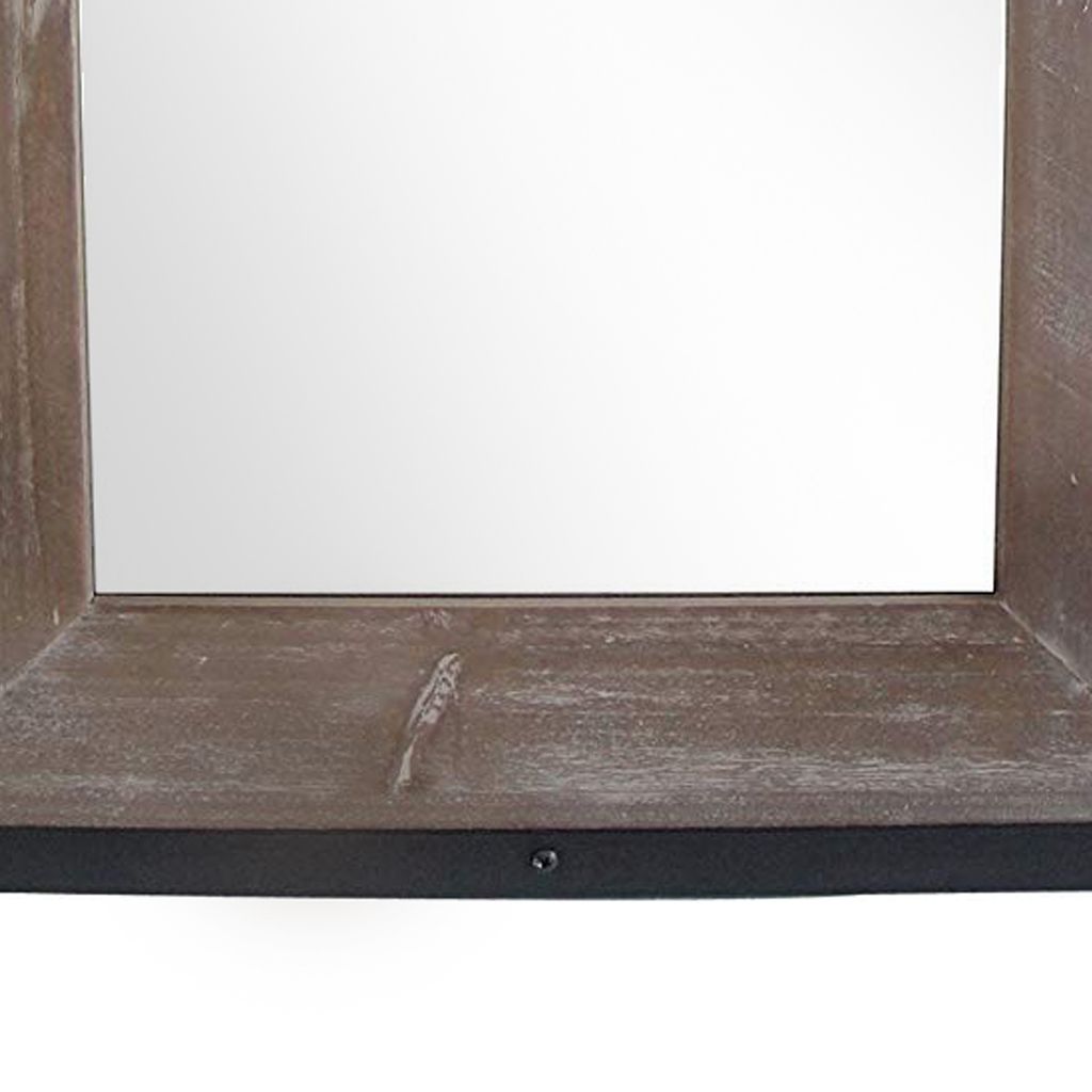 Transitional Mirror with Wooden Framing and Metal Outline, Black & Brown - View 3