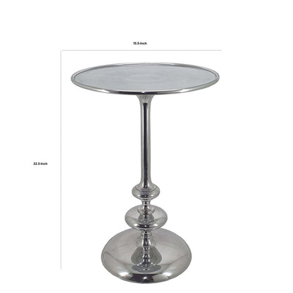 23 Inch Modern Aluminum Side Table, Round Tabletop and Base, Carved, Silver - View 5