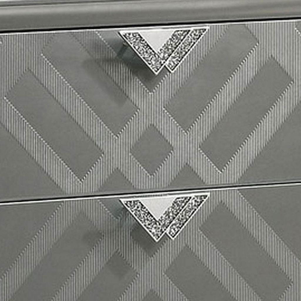Nightstand with Embossed Pattern and Acrylic Legs, Gray - View 4
