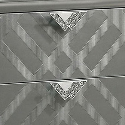 Nightstand with Embossed Pattern and Acrylic Legs, Gray - View 4