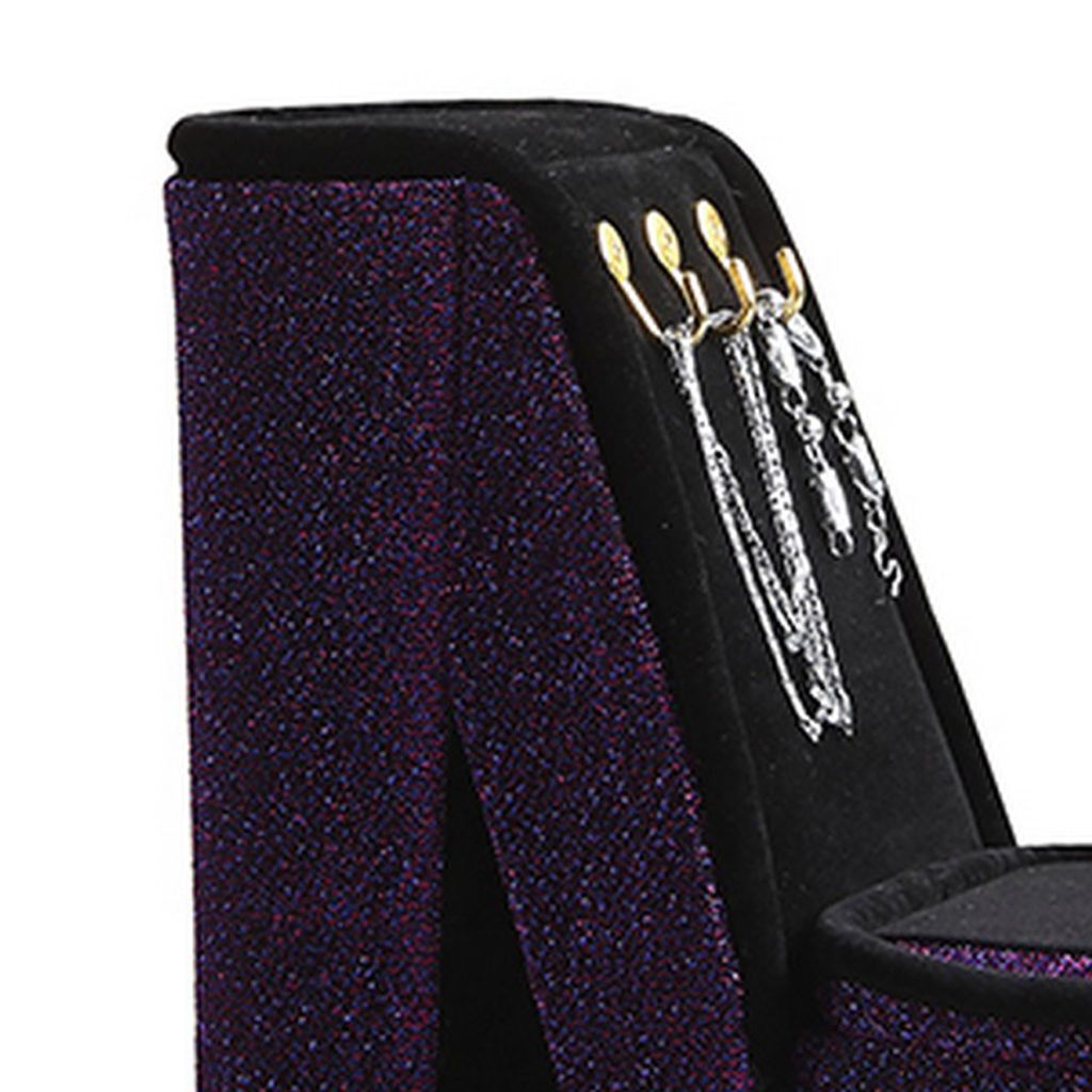 High Heel Shoe Jewelry Box with 3 Hooks and Storage, Purple - View 2