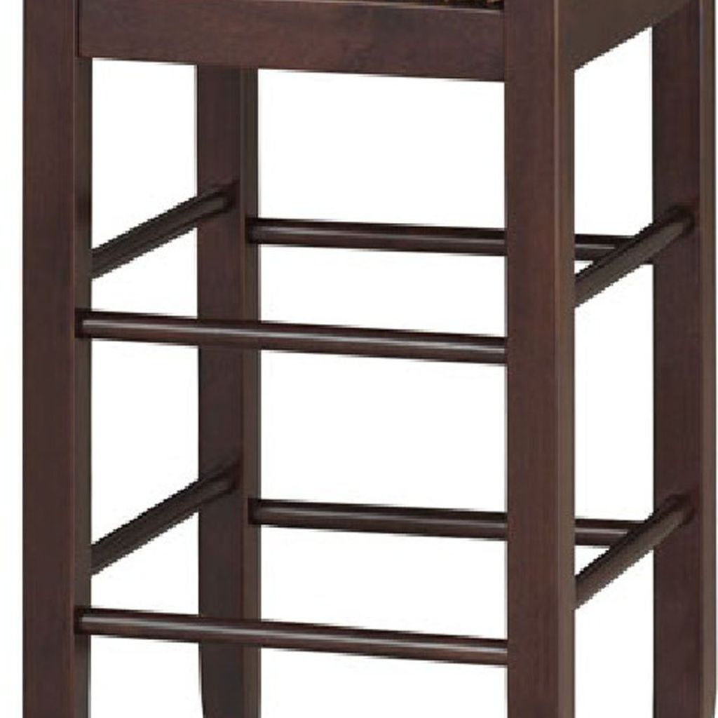 Rush Woven Wooden Frame Barstool with Saber Legs, Beige and Dark Brown - View 4