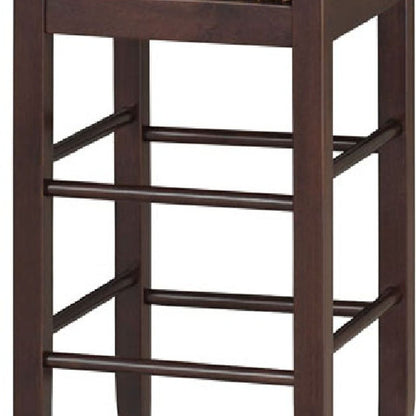 Rush Woven Wooden Frame Barstool with Saber Legs, Beige and Dark Brown - View 4