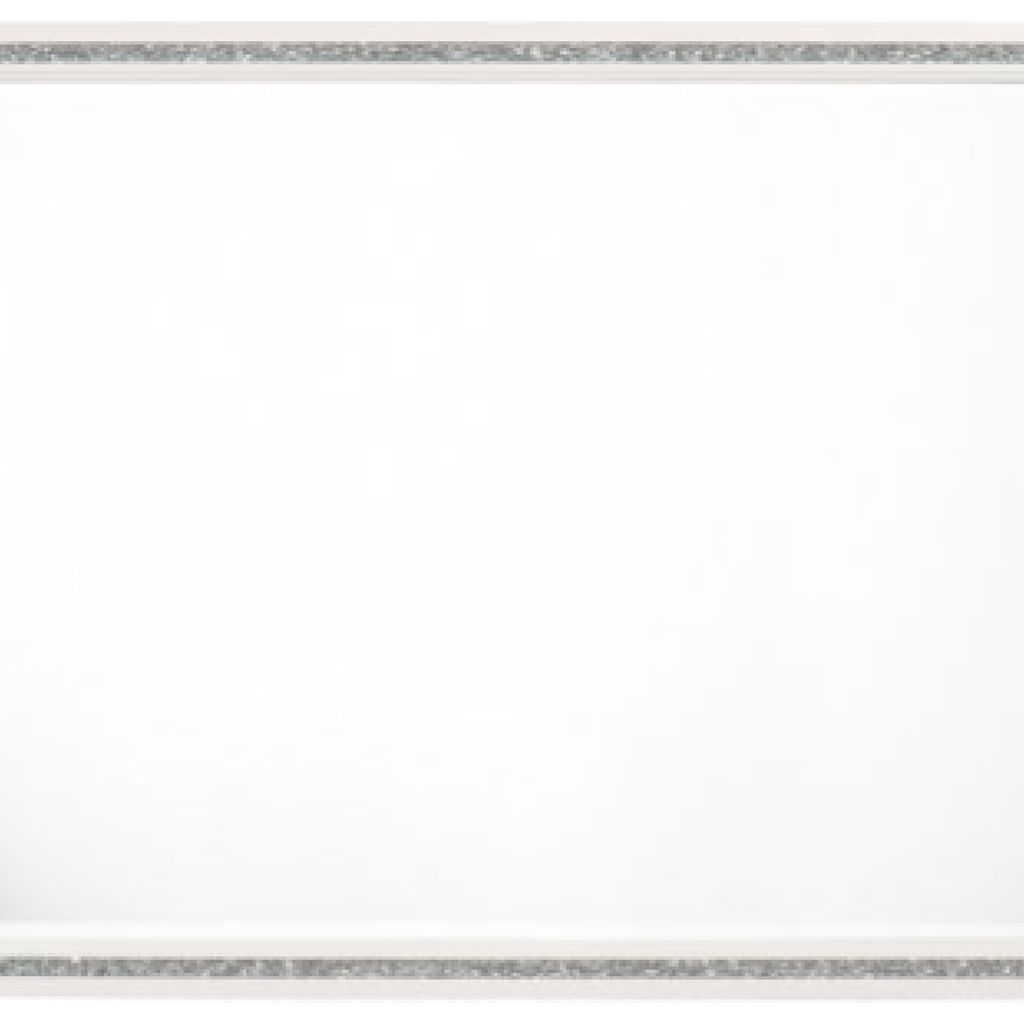46 Inch Solid Wood Mirror, Shimmering Silver Accent, Landscape, White - View 3