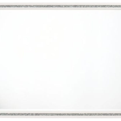 46 Inch Solid Wood Mirror, Shimmering Silver Accent, Landscape, White - View 3