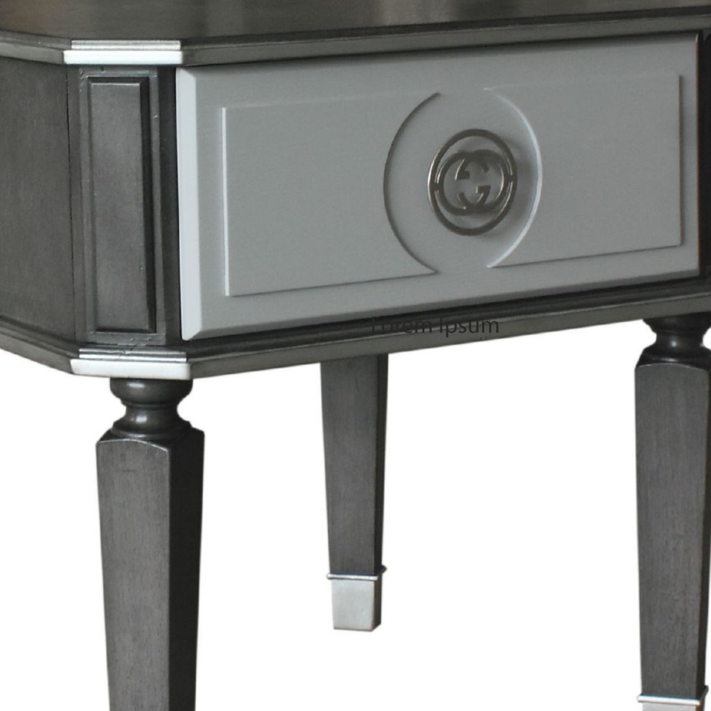 MDF End Table with 1 Drawer and Turned Tapered Legs, Gray and Silver - View 5