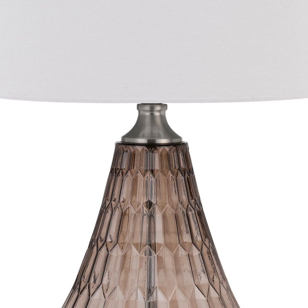 31 Inch Glass Table Lamp with Dimmer, Geometric Base, Brown - View 4