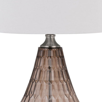 31 Inch Glass Table Lamp with Dimmer, Geometric Base, Brown - View 4