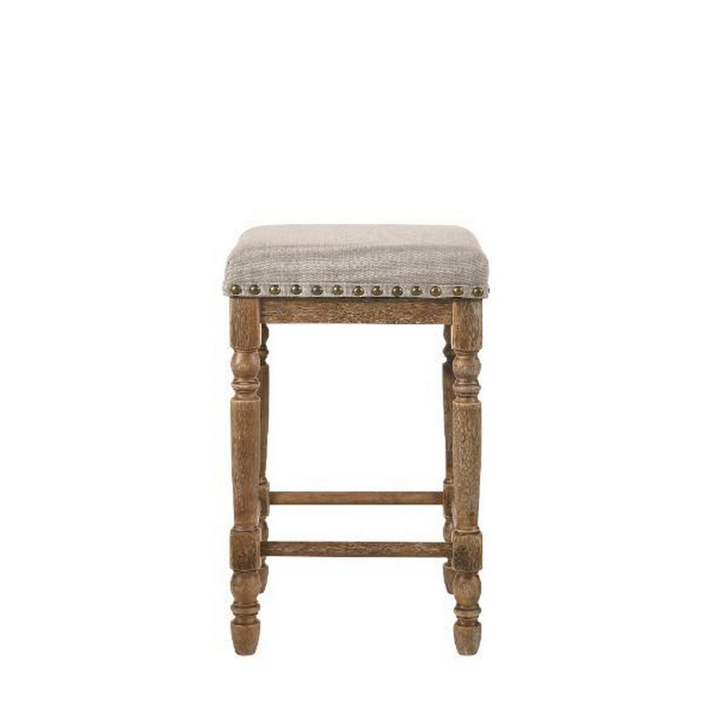 24 Inch Classic Wood Counter Height Stool, Upholstered, Set of 2, Gray - View 2