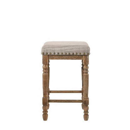 24 Inch Classic Wood Counter Height Stool, Upholstered, Set of 2, Gray - View 2