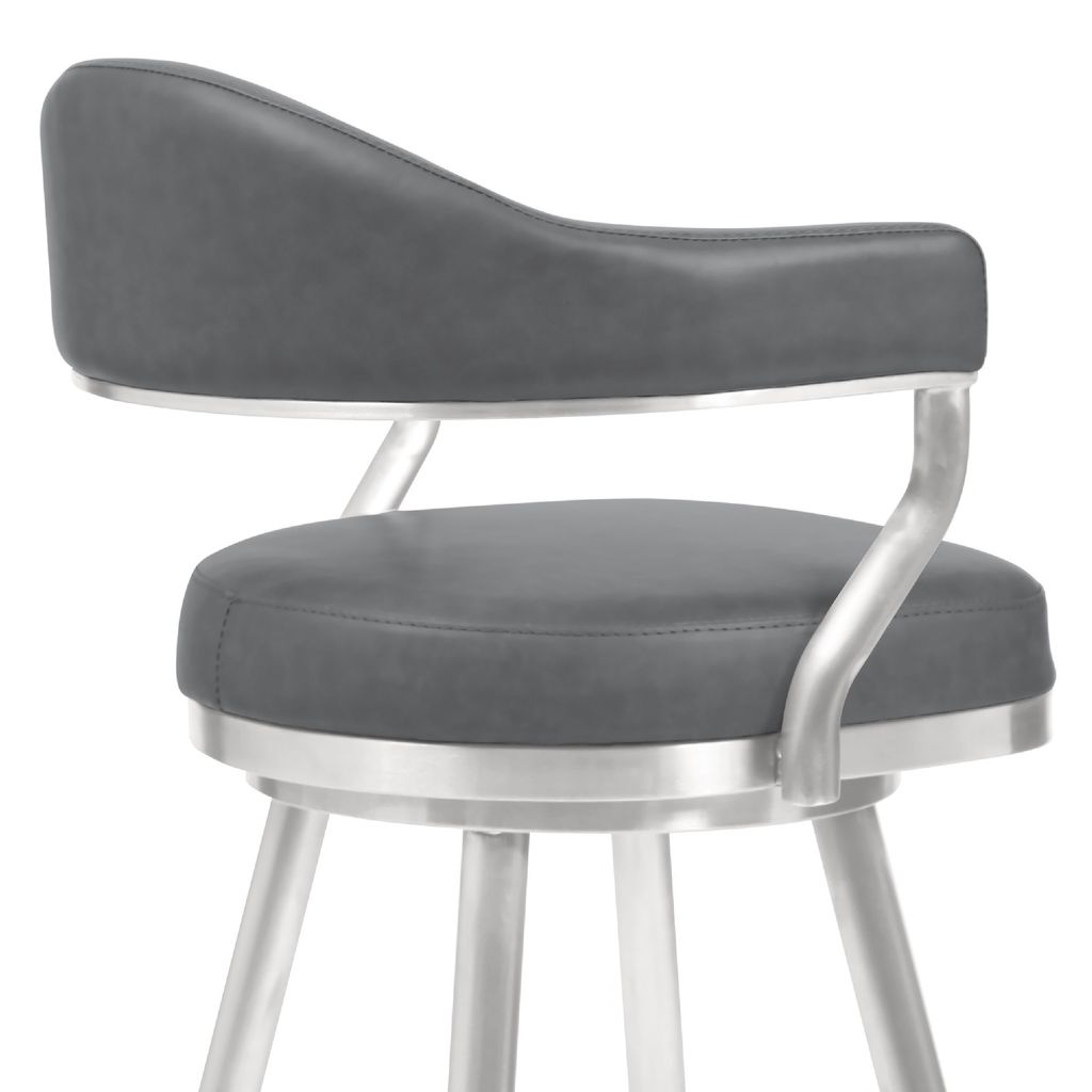 26 Inch Vegan Faux Leather Metal Counter Stool, Gray, Silver - View 5