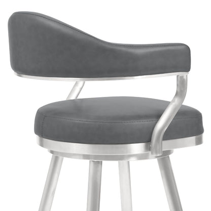 26 Inch Vegan Faux Leather Metal Counter Stool, Gray, Silver - View 5
