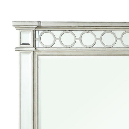 Wooden Raised Geometric Pattern Frame Mirror with Beveled Edges, Silver - View 3