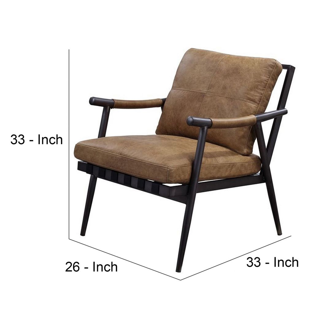 Accent Chair with Leatherette Seat and Tubular Frame, Brown - View 6