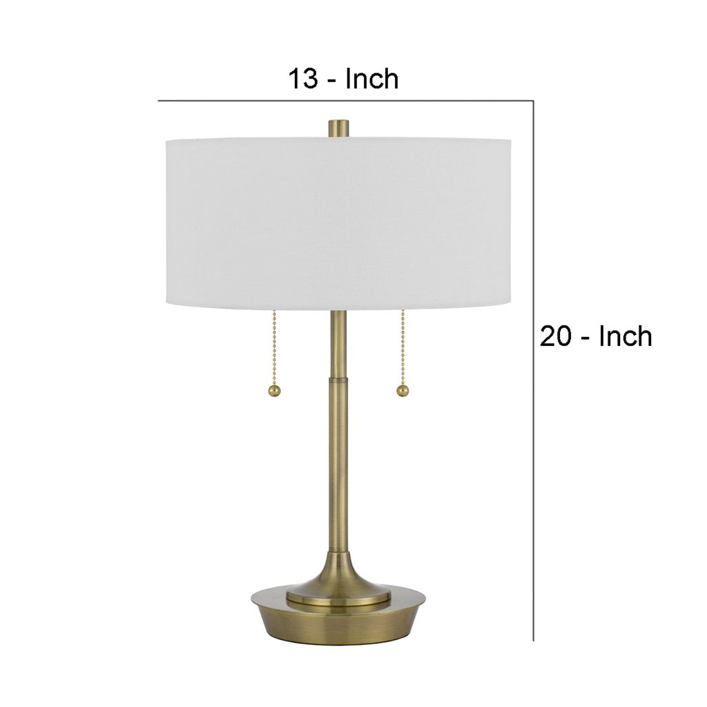 20 Inch Metal Table Lamp with Pull Chain Switch, Brass - View 6