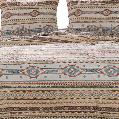 Full Size 3 Piece Polyester Quilt Set with Kilim Pattern, Multicolor - View 3