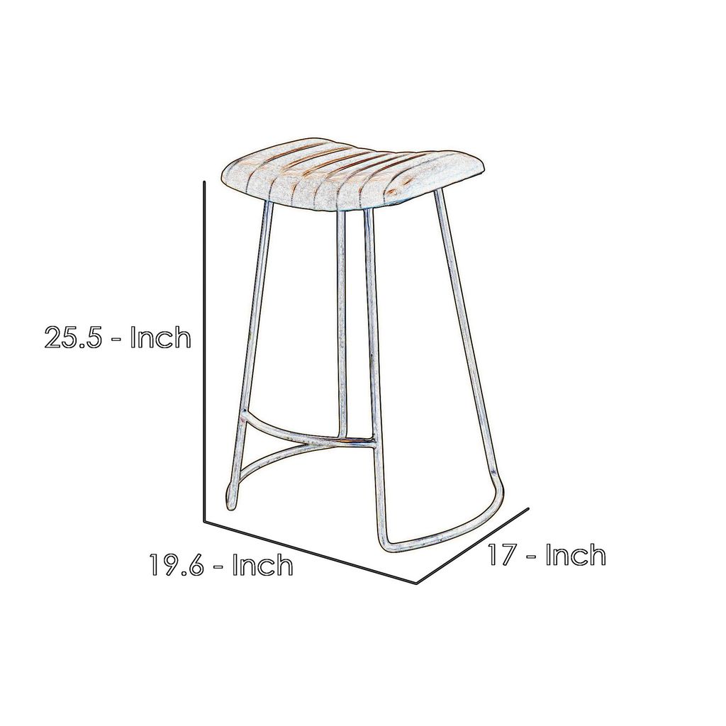 Counter Stool with Leatherette Vertical Channel Stitching, Brown and Antique Brass - View 6