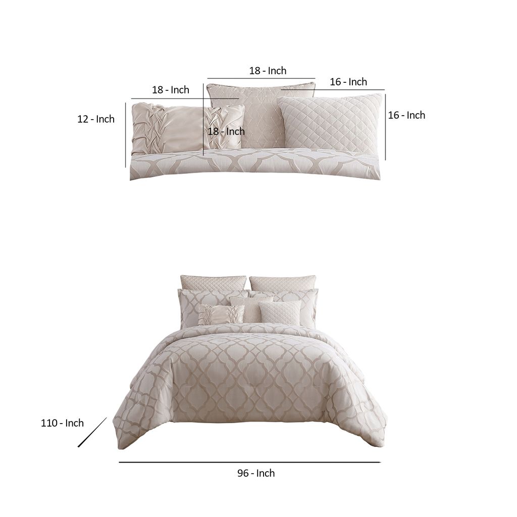 10 Piece King Size Fabric Comforter Set with Quatrefoil Prints, White - View 6