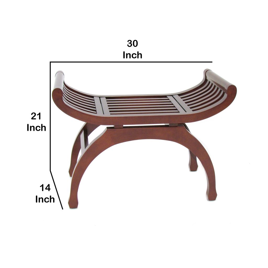 Curved Design Mission Style Stool with Slatted Seating, Brown - View 5