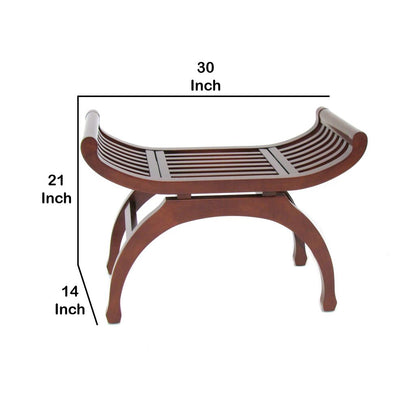 Curved Design Mission Style Stool with Slatted Seating, Brown - View 5