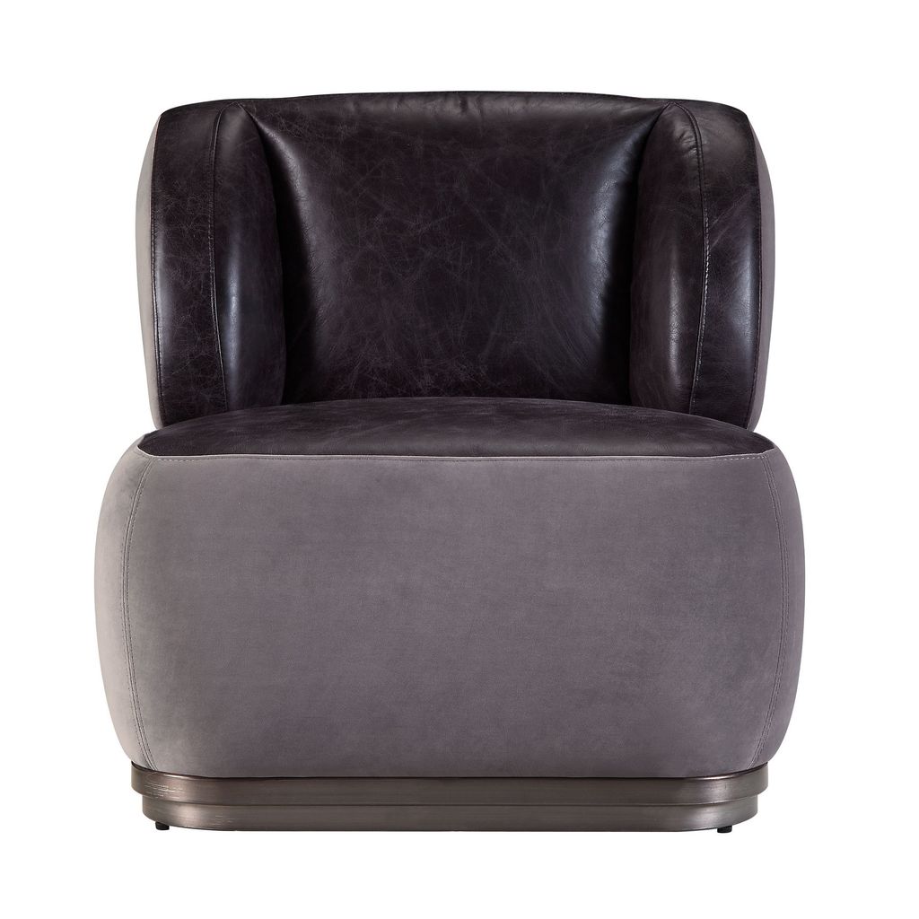 Leatherette Accent Chair with Wingback Design Backrest, Black and Gray - View 2
