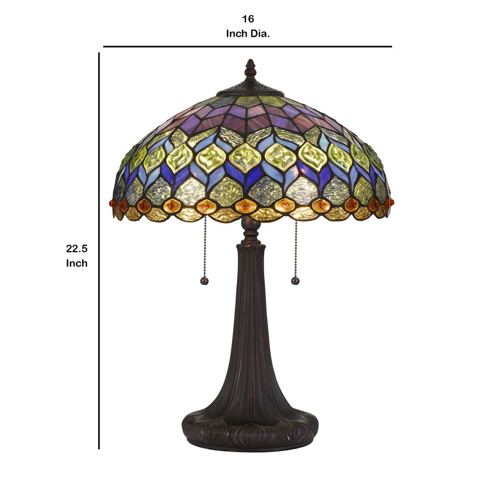 120 Watt Tiffany Table Lamp with Engraved Base, Multicolor - View 6