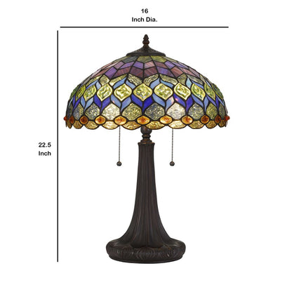 120 Watt Tiffany Table Lamp with Engraved Base, Multicolor - View 6