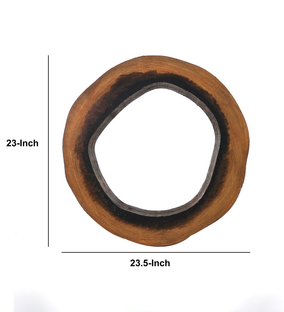 Wooden Wall Mirror Set of 2 with Grotto Circular Shape, Brown - View 5