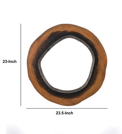 Wooden Wall Mirror Set of 2 with Grotto Circular Shape, Brown - View 5