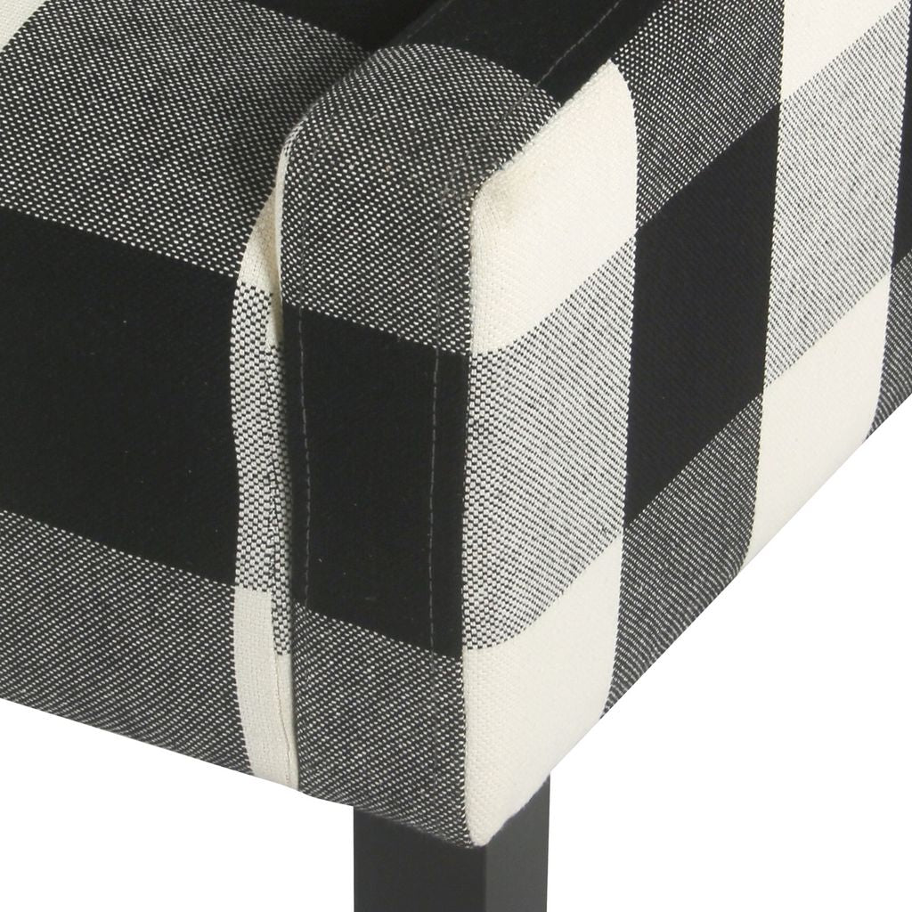 Fabric Upholstered Wooden Accent Chair with Buffalo Plaid Pattern, Black and White - View 6