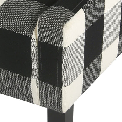 Fabric Upholstered Wooden Accent Chair with Buffalo Plaid Pattern, Black and White - View 6