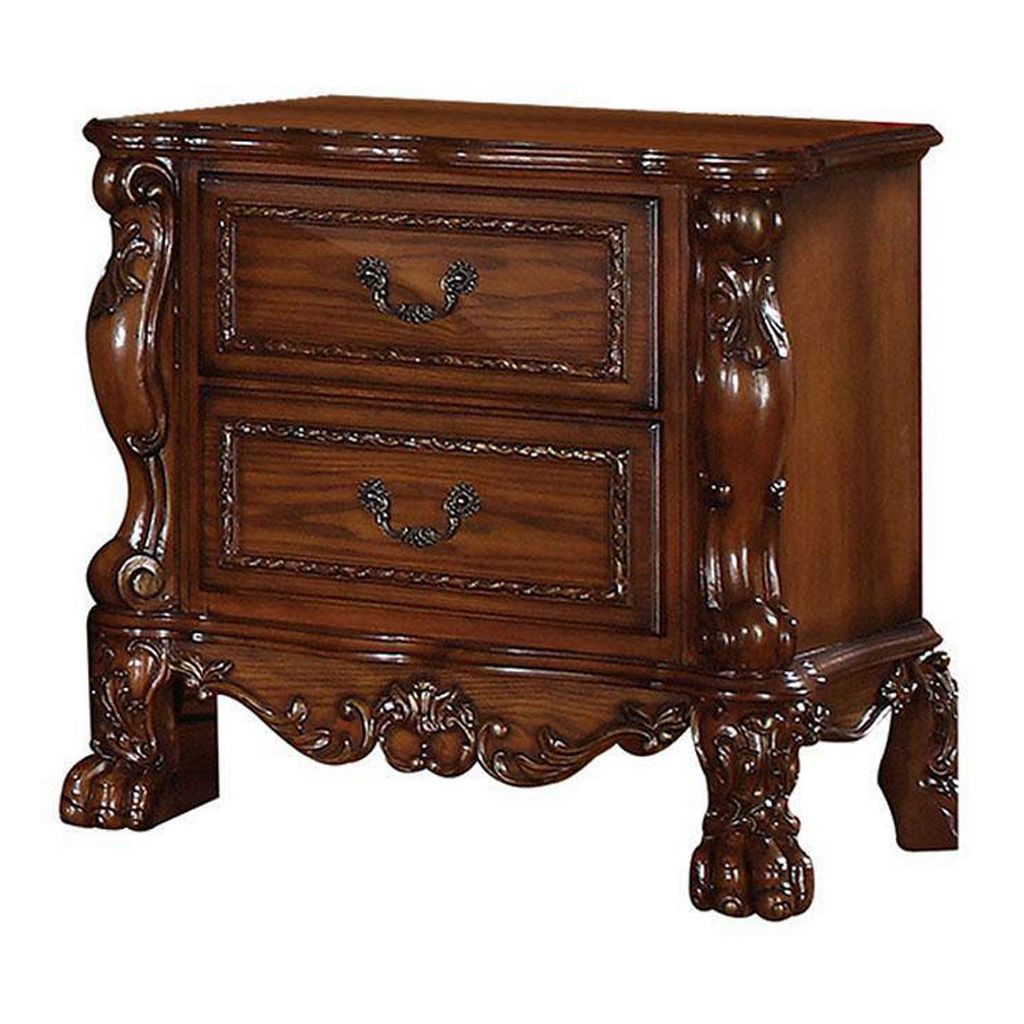 Wooden Night Stand with Two Drawer In Traditional Style, Brown - View 7