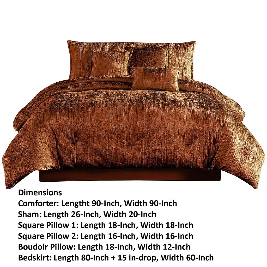 Jay 7 Piece Queen Comforter Set, Polyester Velvet, Deluxe Texture Copper - View 5