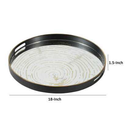 18 Inch Decorative Tray, Round Black Wood Frame, Mirrored Bottom - View 5
