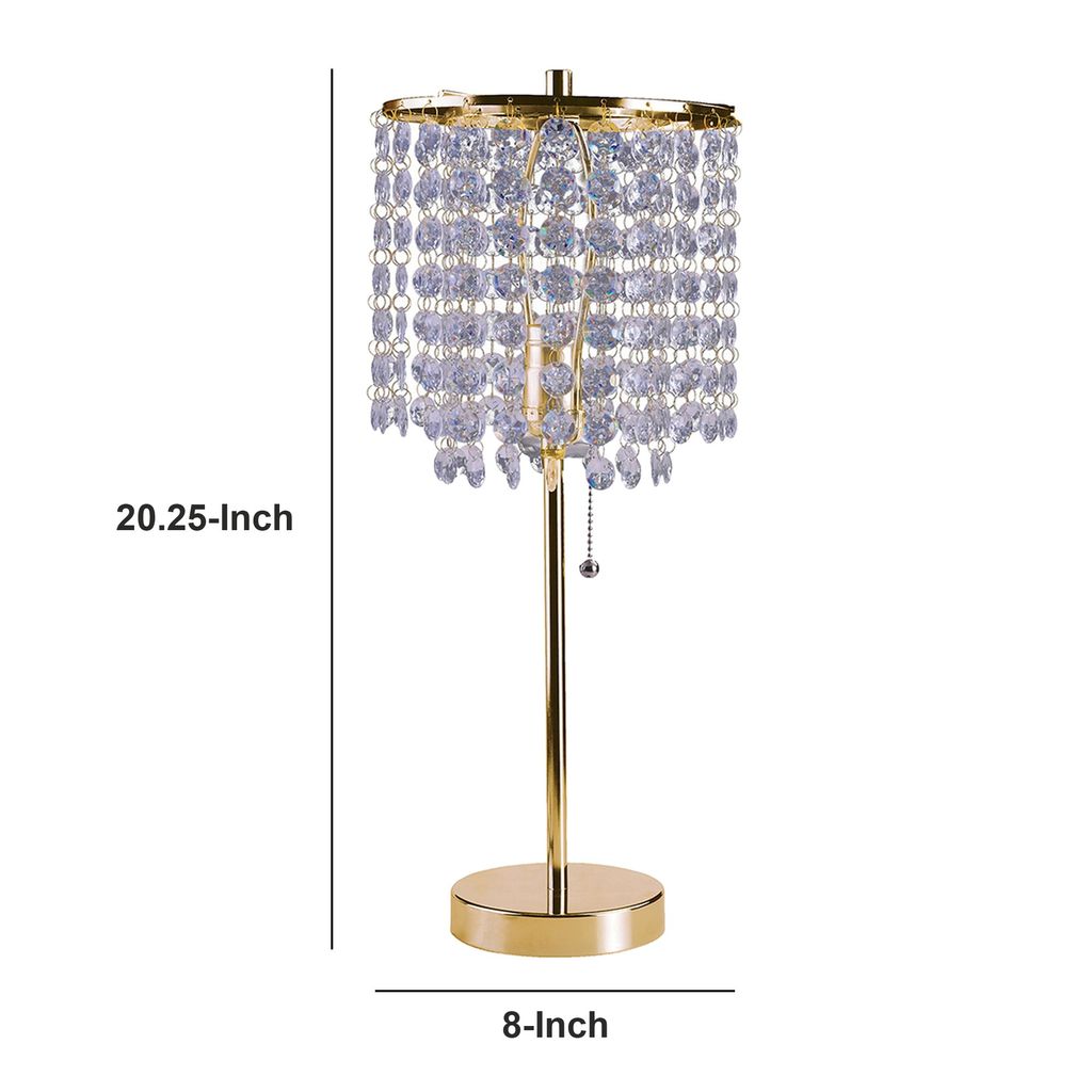 Metal Stalk Design Table Lamp with Hanging Crystals Shade, Gold - View 6