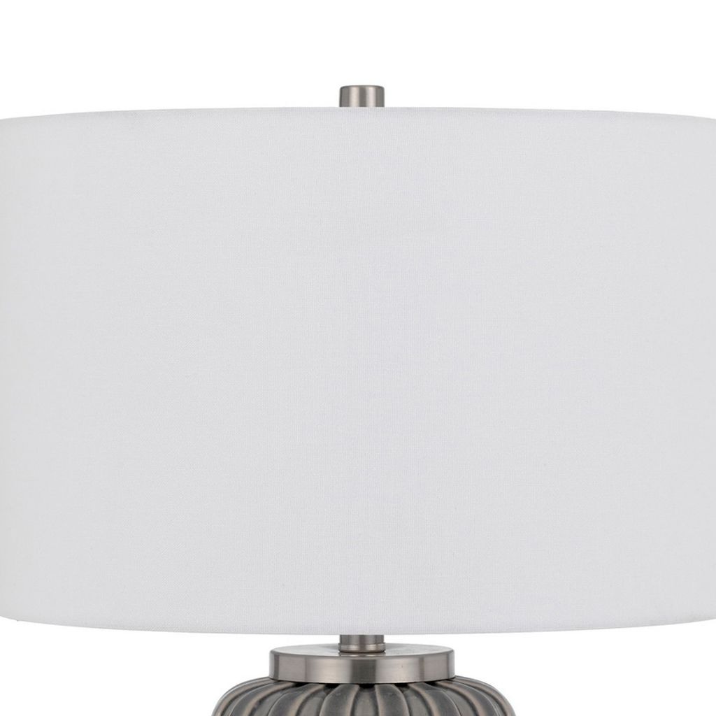 29 Inch Ceramic Curved Table Lamp with Stripes, Dimmer, Gray - View 3