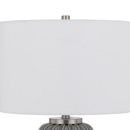 29 Inch Ceramic Curved Table Lamp with Stripes, Dimmer, Gray - View 3