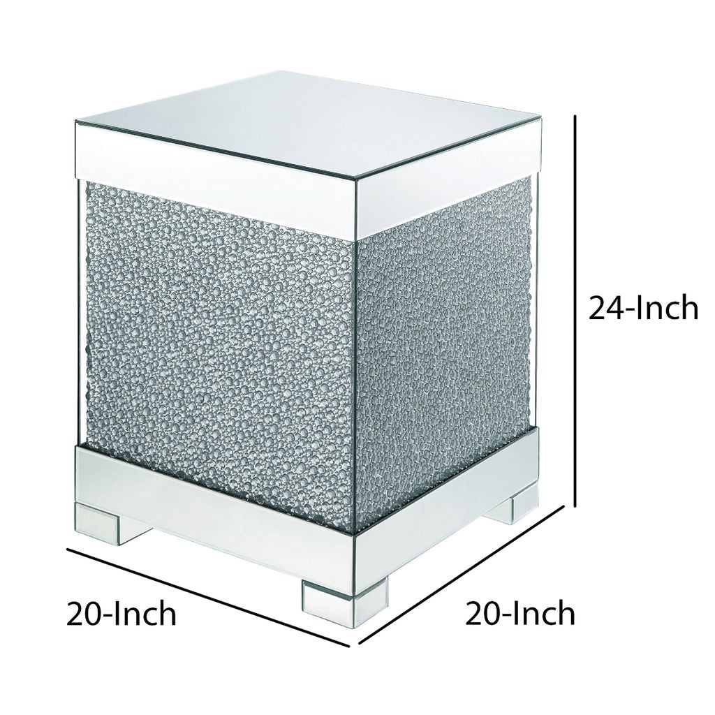 Contemporary Square Wooden End Table with Faux Crystal Inlays, Silver - View 6