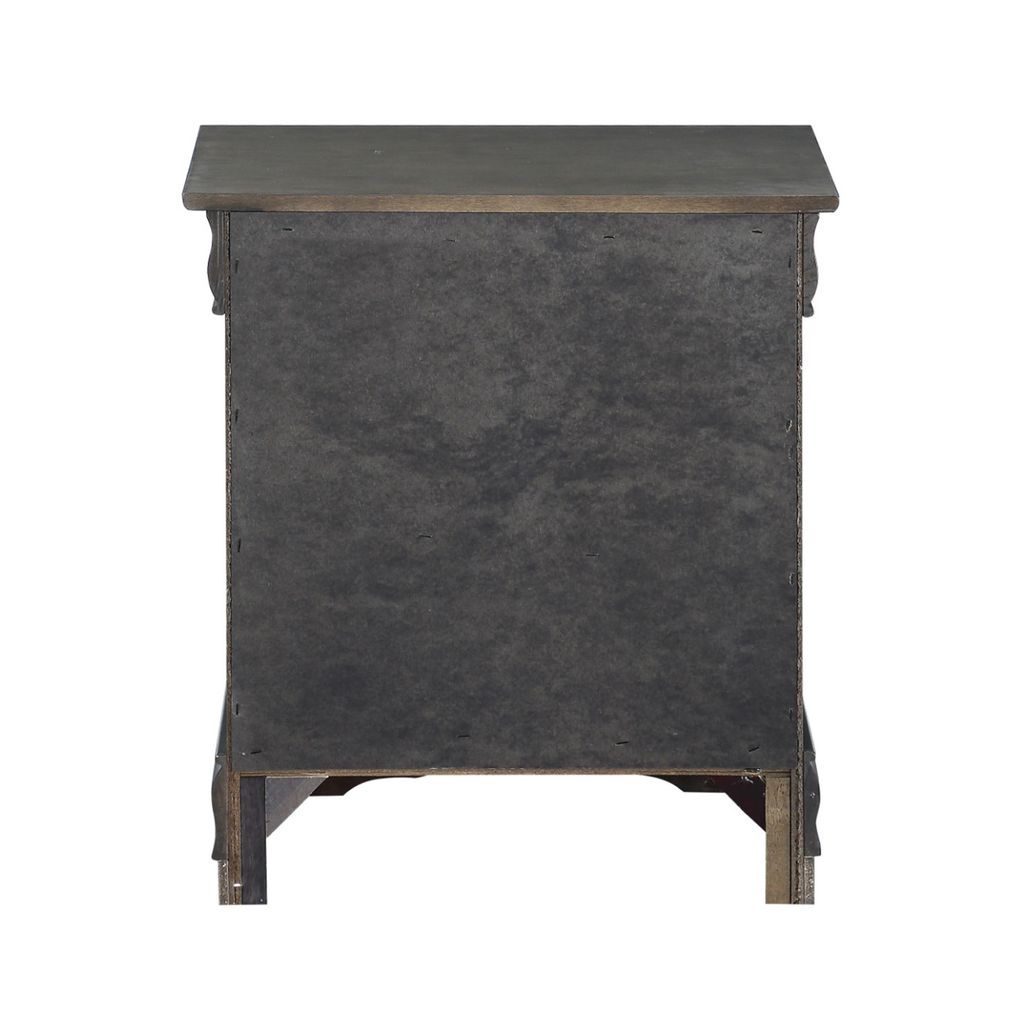 Traditional Style Wooden Nightstand with Two Drawers and Metal Handles, Dark Gray - View 5