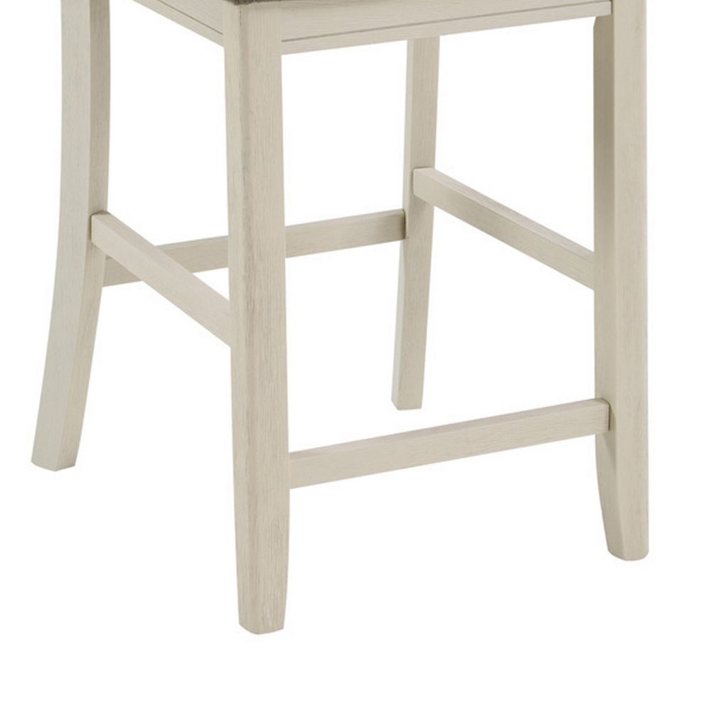 Glee 26 Inch Counter Height Chair, Set of 2, Antique White and Brown Finish - View 3