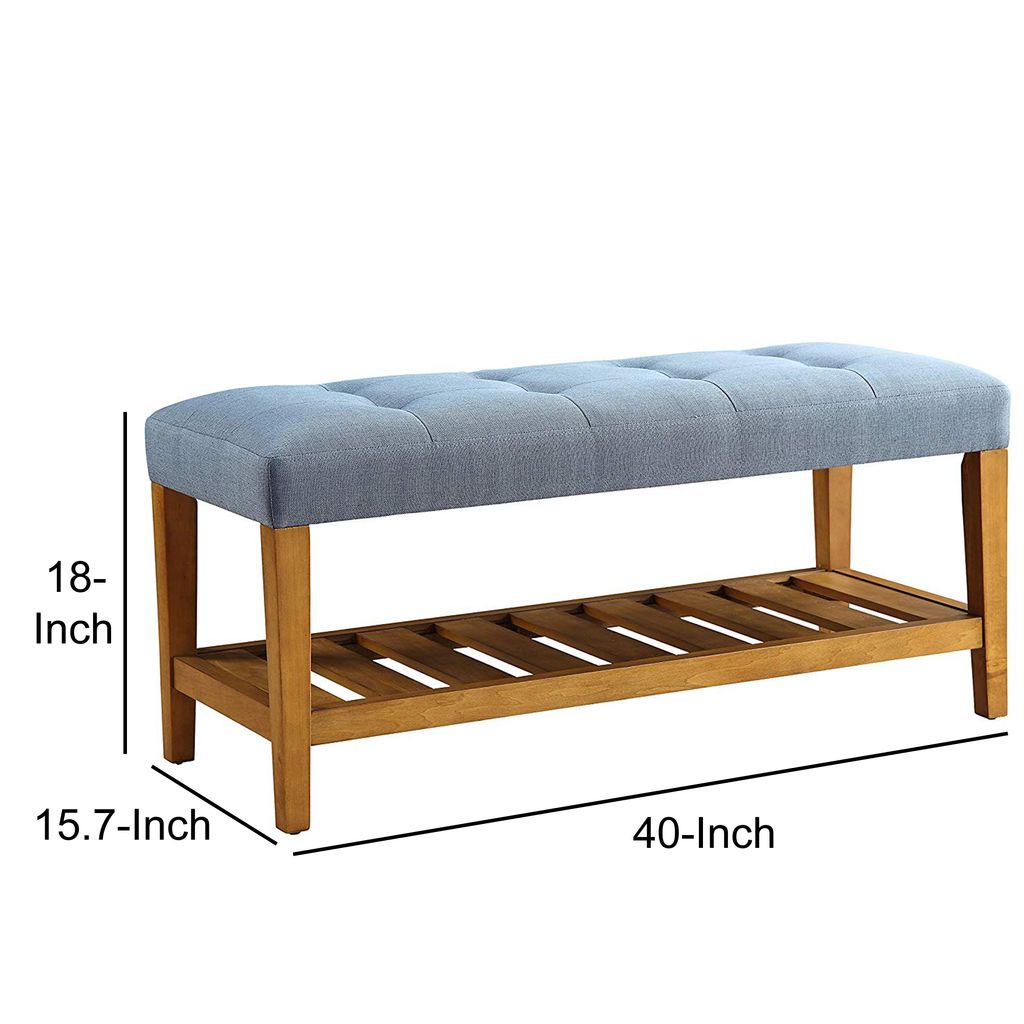Wooden Bench, Blue & Oak - View 5