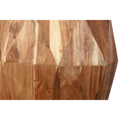 Bon 22 Inch Artisanal Side End Table, Multifaceted Solid Acacia Wood, Octagon Top, Natural Brown - View 3