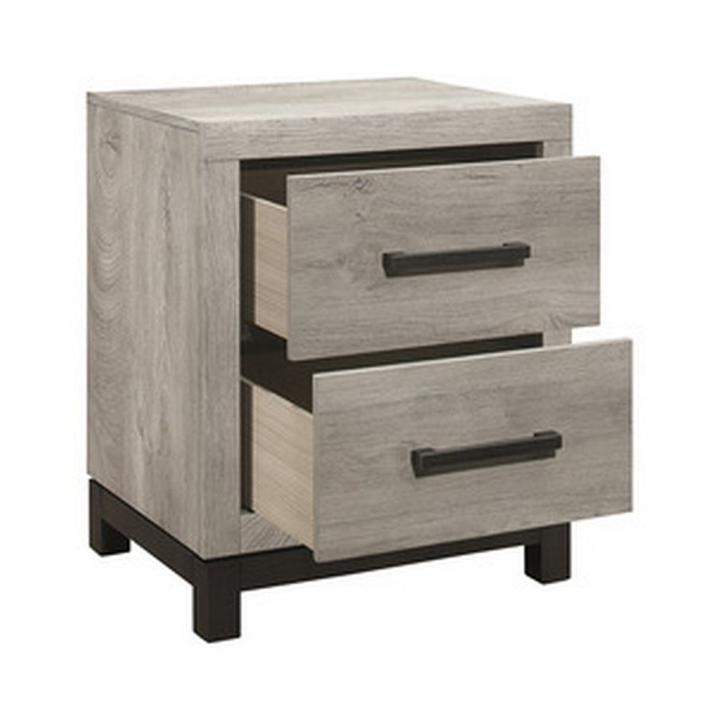 Deena 25 Inch Classic 2 Drawer Nightstand, Metal Handles, Wood Grain Gray - View 3
