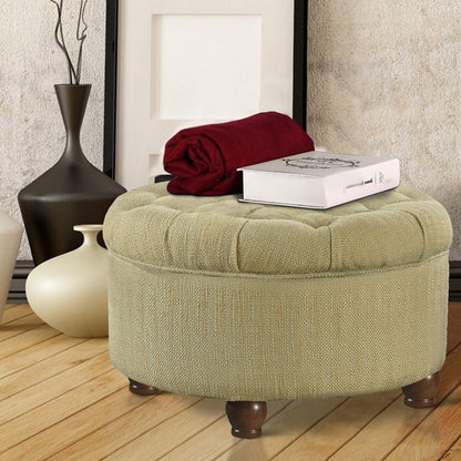 Fabric Upholstered Wooden Ottoman with Tufted Lift Off Lid Storage, Beige and Brown - View 7