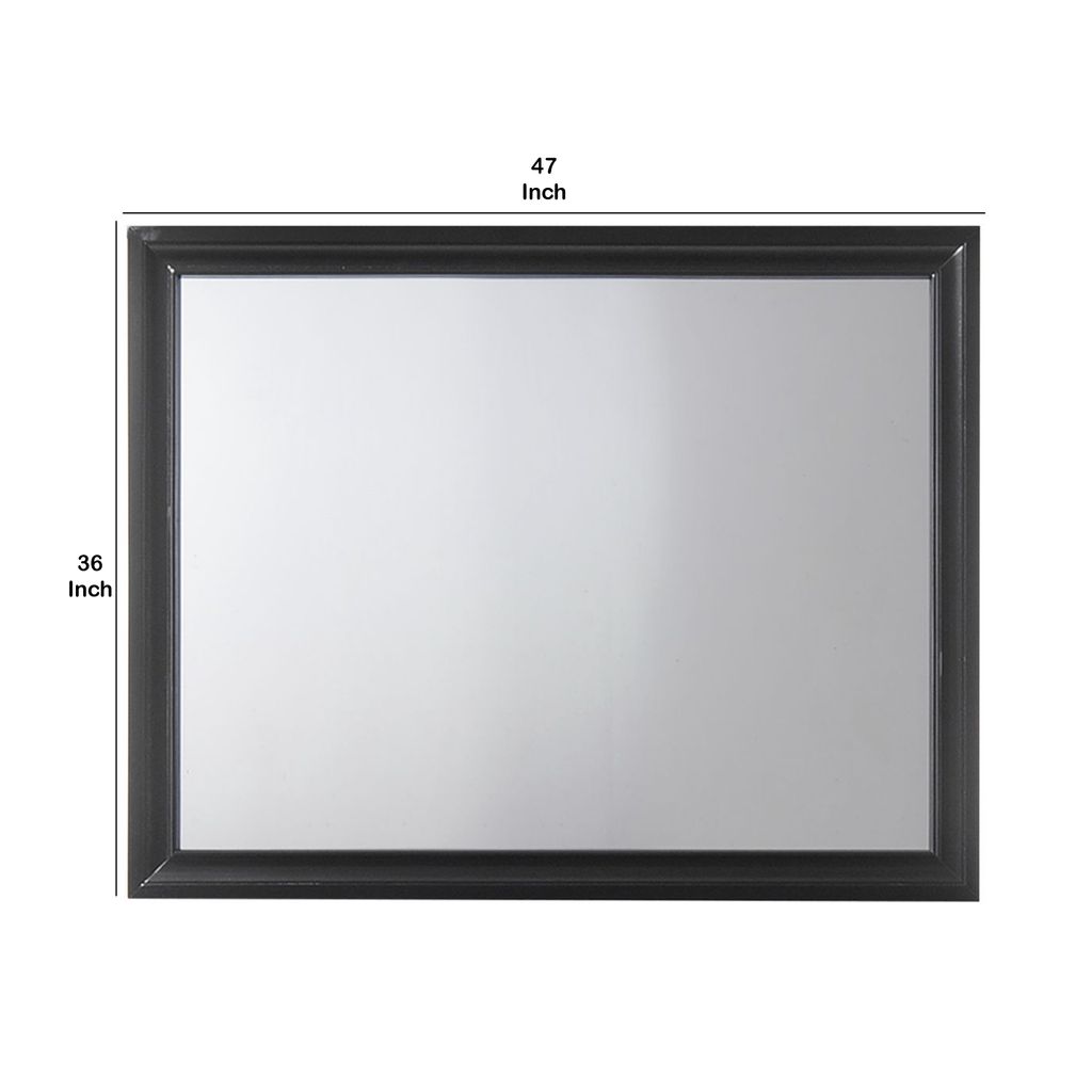 Contemporary Style Wooden Mirror with Raised Frame, Black - View 4