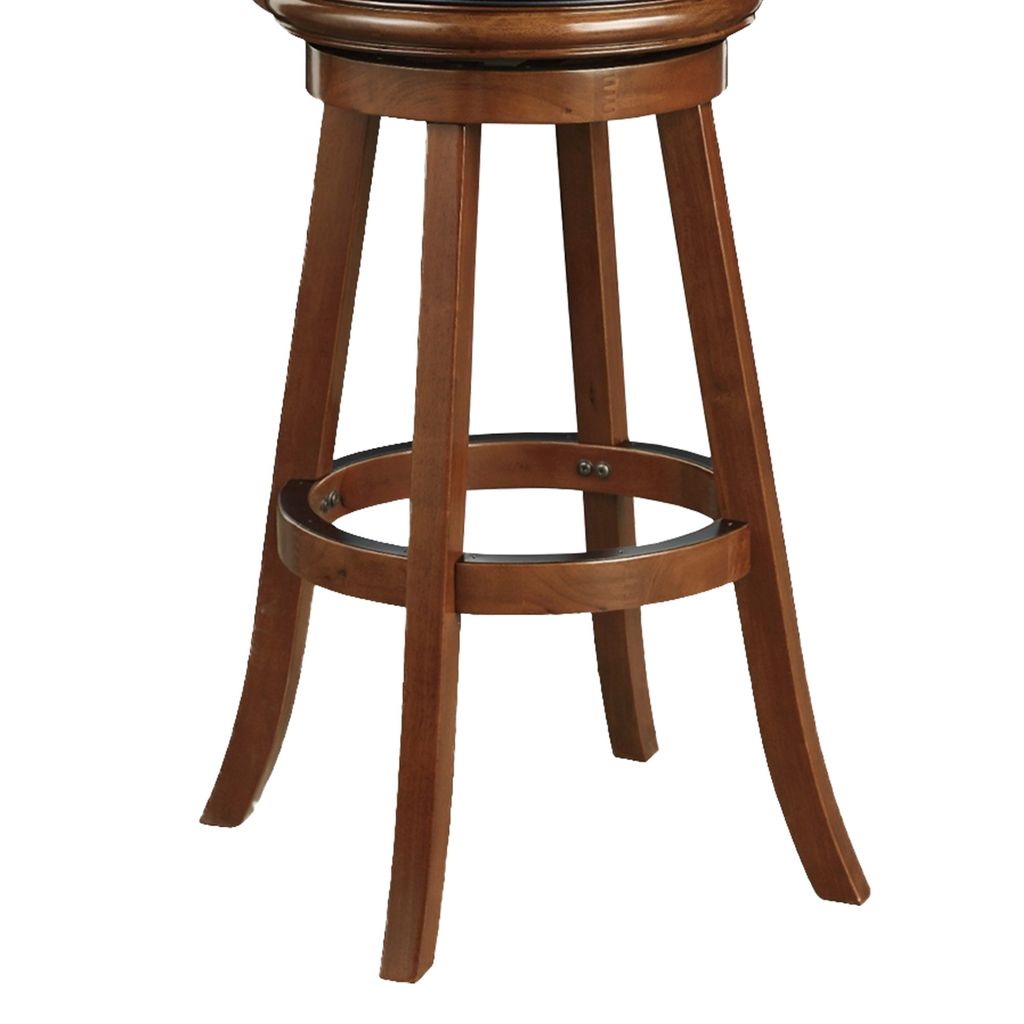 Pio 34 Inch Extra Tall Swivel Bar Stool, Wood, Faux Leather, Cherry Brown - View 3