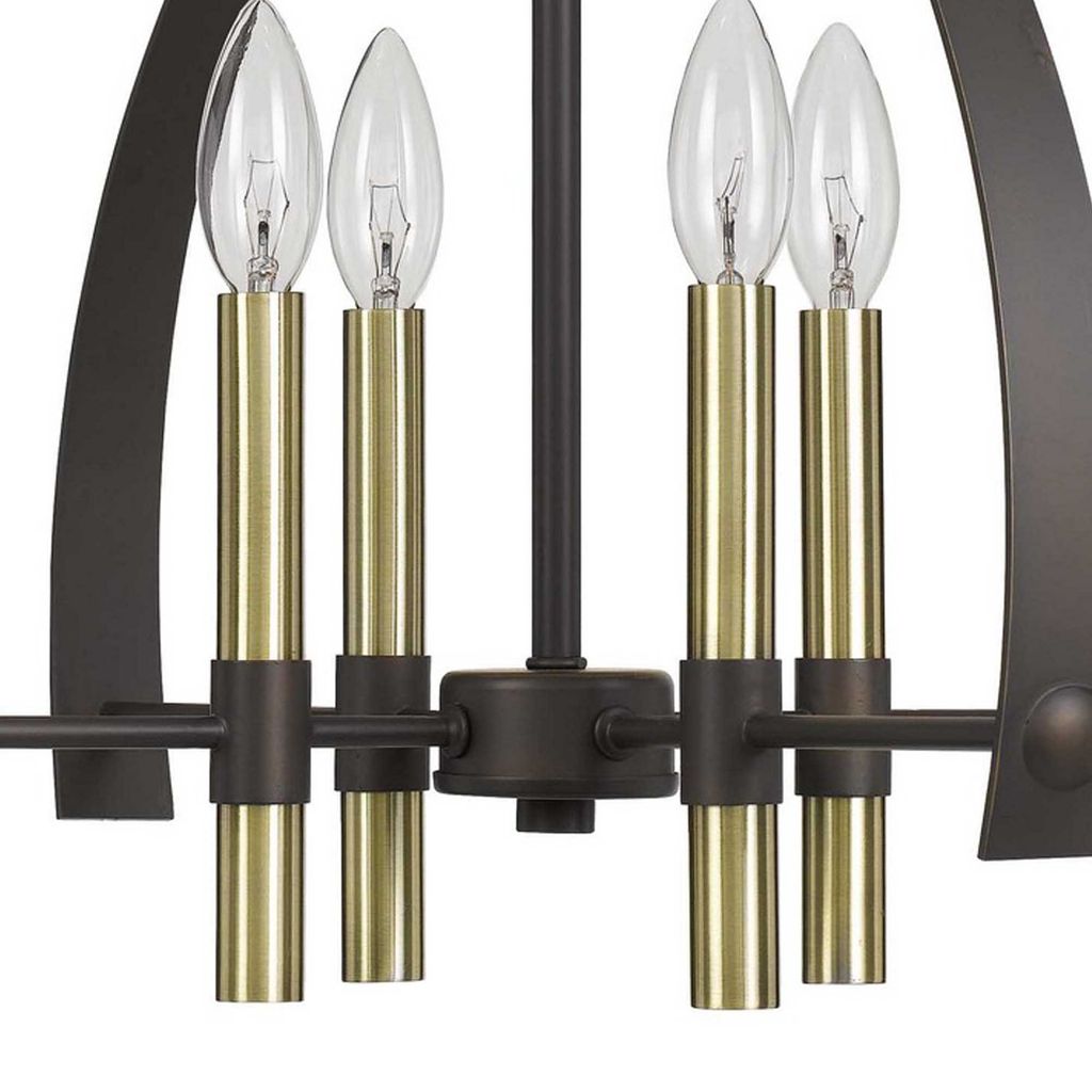 Metal Chandelier with 4 Candelabra Holders, Black and Gold - View 5