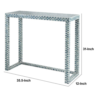 36 Inch Accent Console Table, Capiz Shell Inlay, Rectangular, Blue - View 5